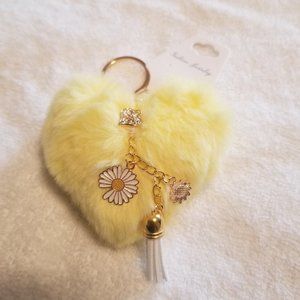 Heart Pom Pom Keychain with Charms